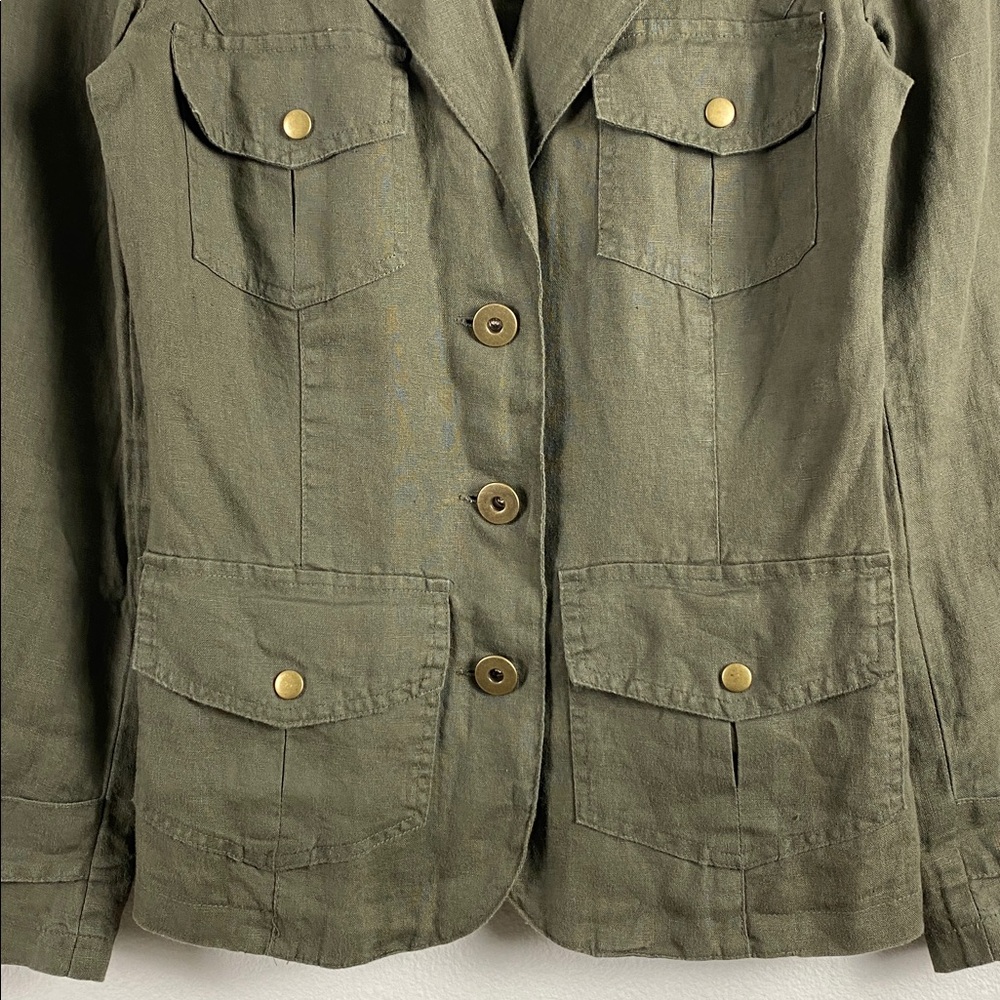 Bisou Bisou Michele Bohbot Linen Blazer Jacket | Olive - Picture 5 of 14